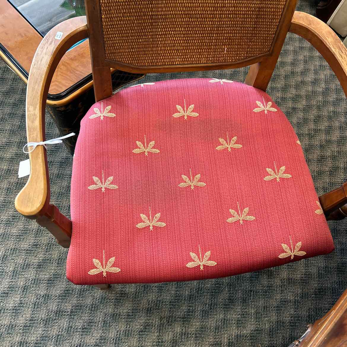 Wood Arm Chair w/Red Upholstered Seat