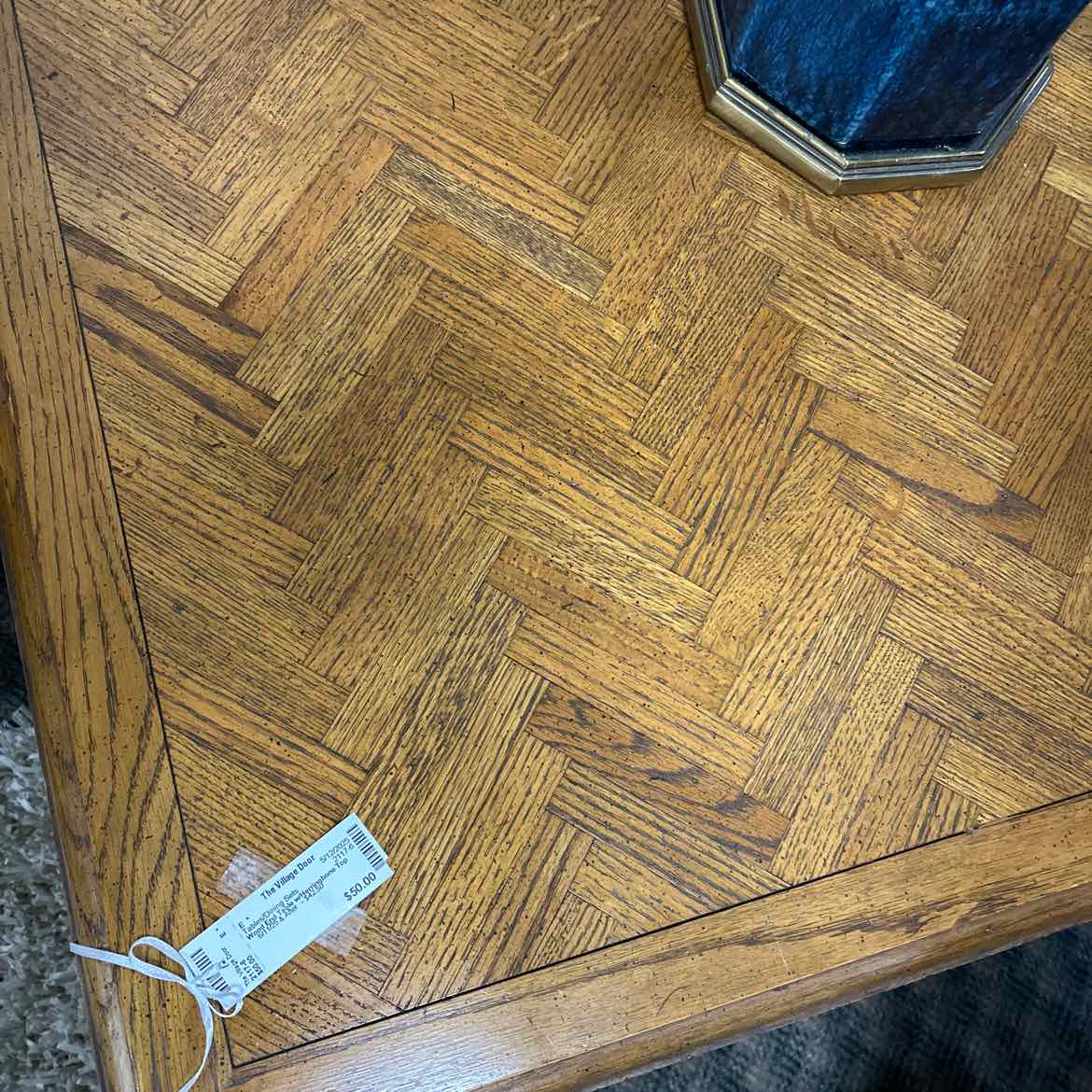 Wood End Table w/Herringbone Top