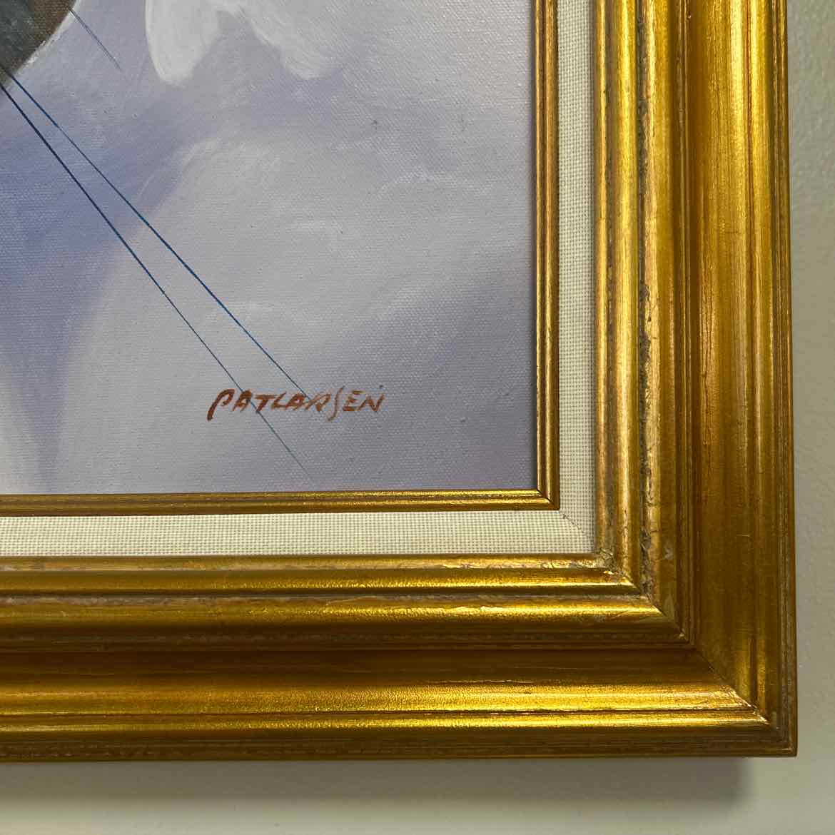 Abstract Painting of Oranges & Blues in Gold Frame