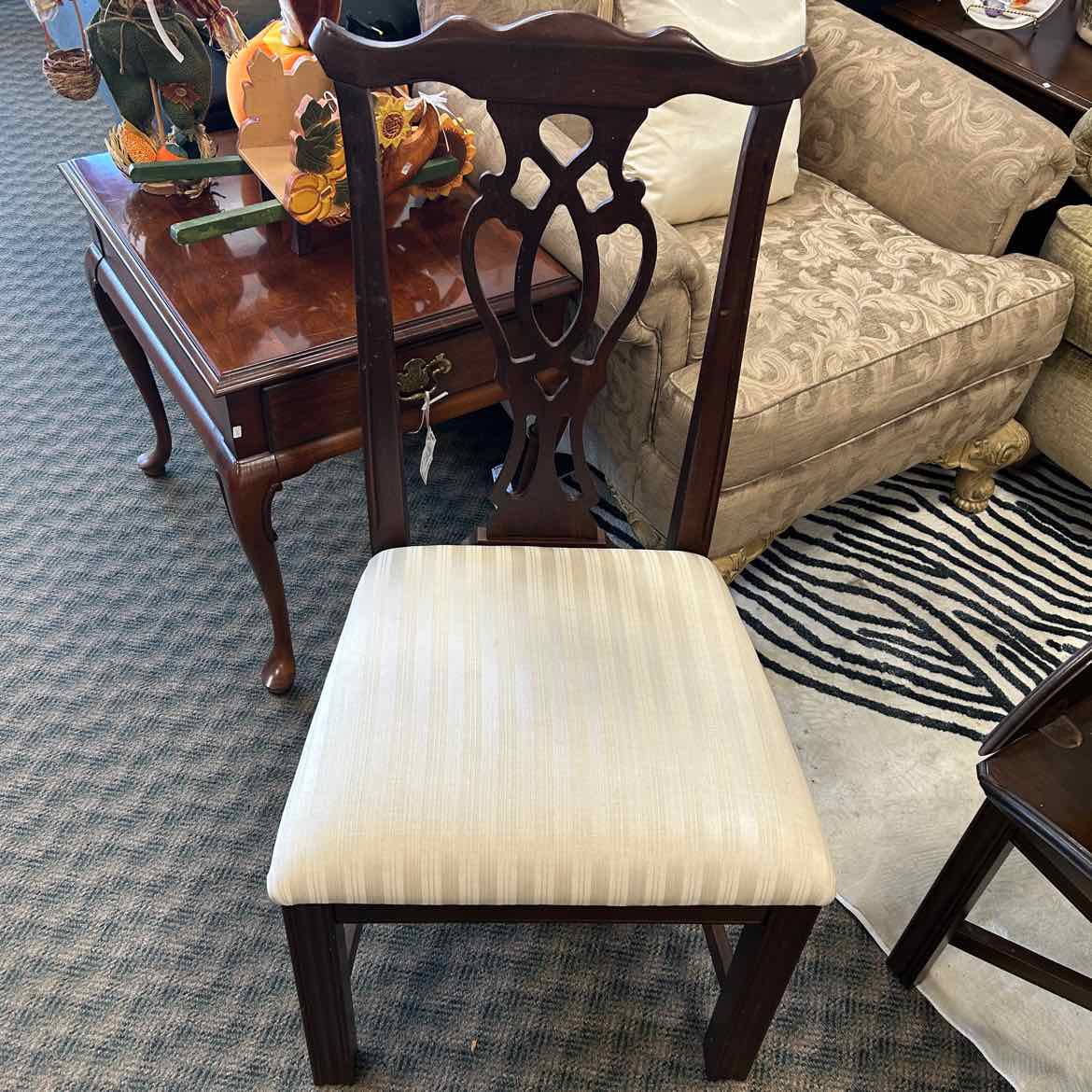Wood Chair w/Cream Upholstered Seat