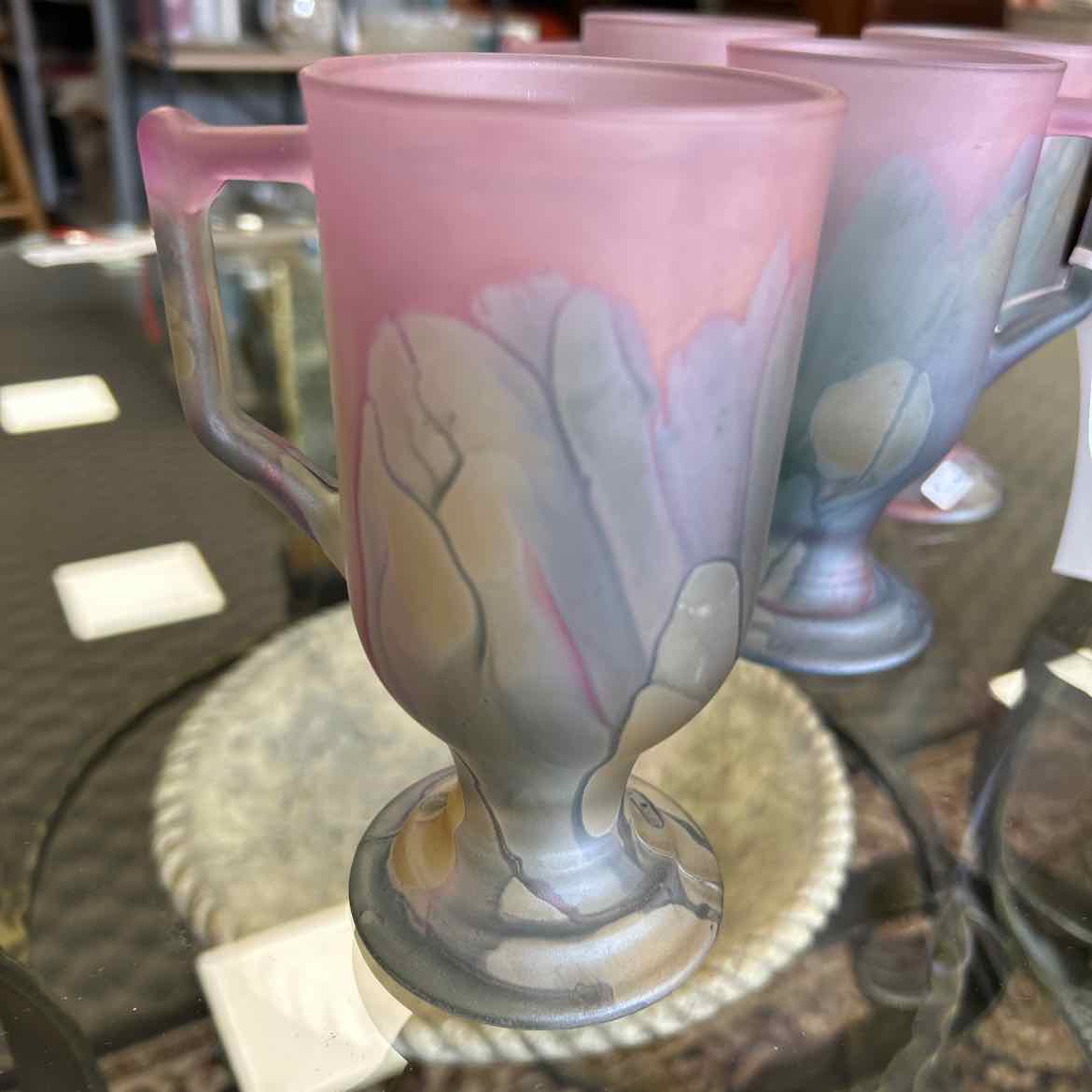 4 Frosted Lavender Footed Mugs