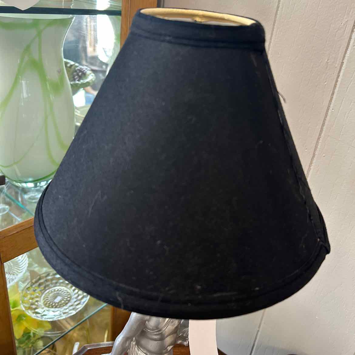 Silver Cherub Lamp w/Black Shade