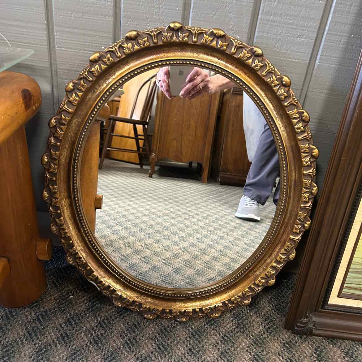 Round Wall Mirror in Gold Frame AS IS