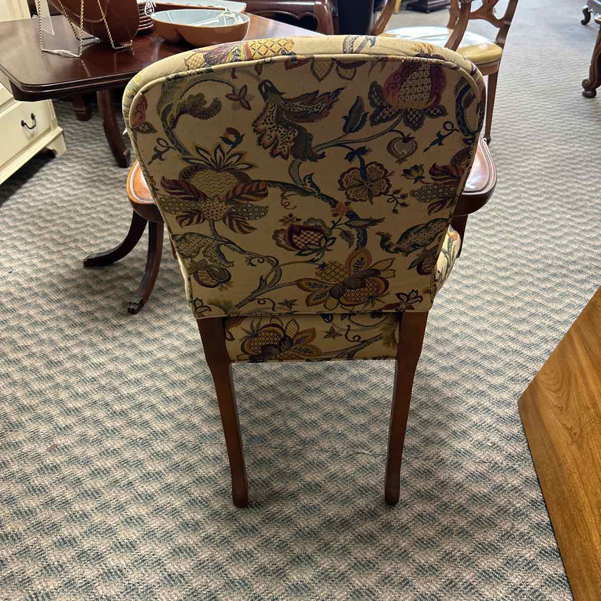 Tan Floral Upholstered Arm Chair