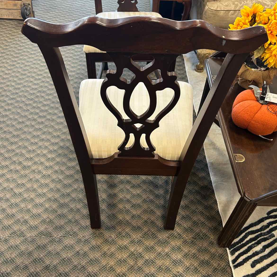 Wood Chair w/Cream Upholstered Seat