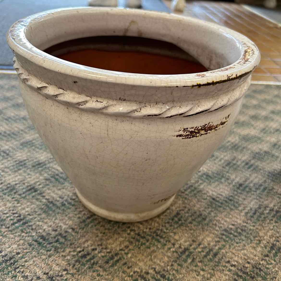 White Distressed Pottery Flower Pot
