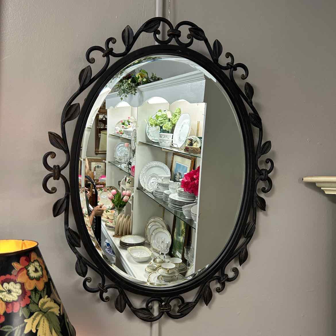 Oval Black Wall Mirror w/Metal Edge