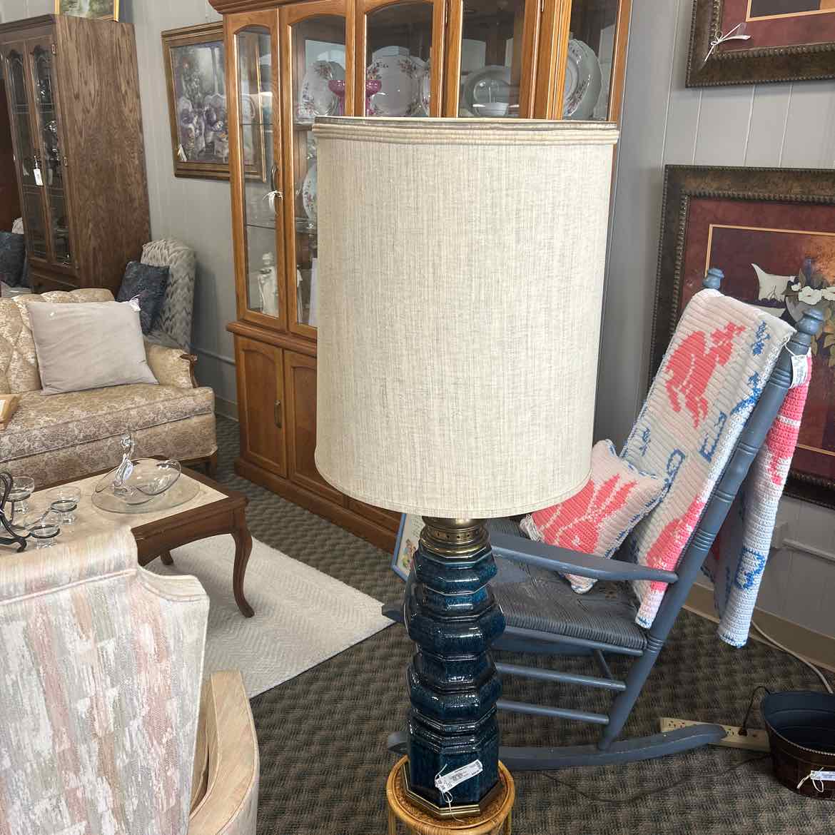 Tall Navy Ceramic Lamp