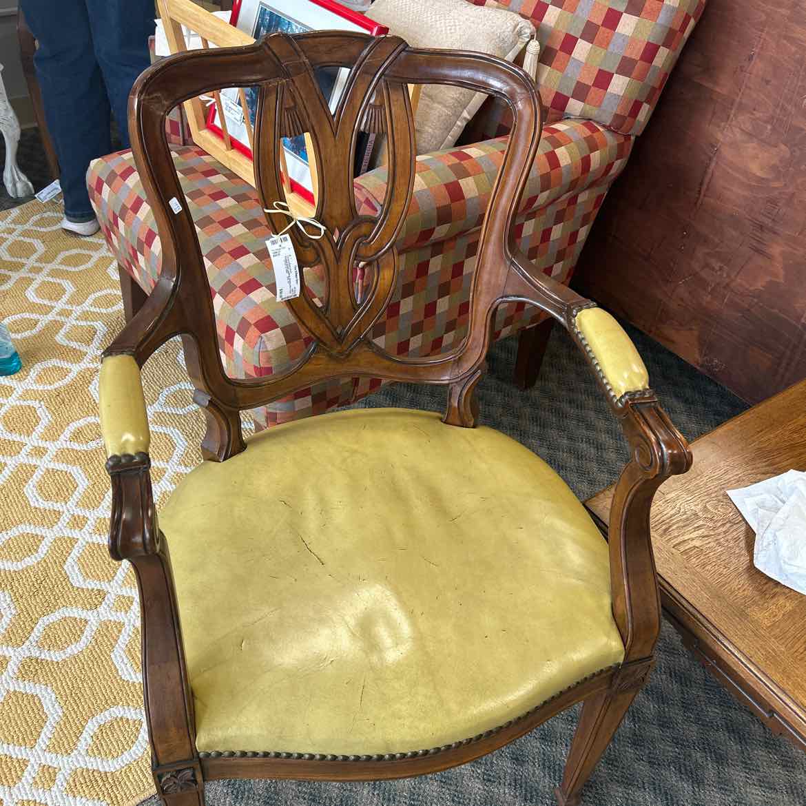 Kindel Gold Leather Dining Arm Chair