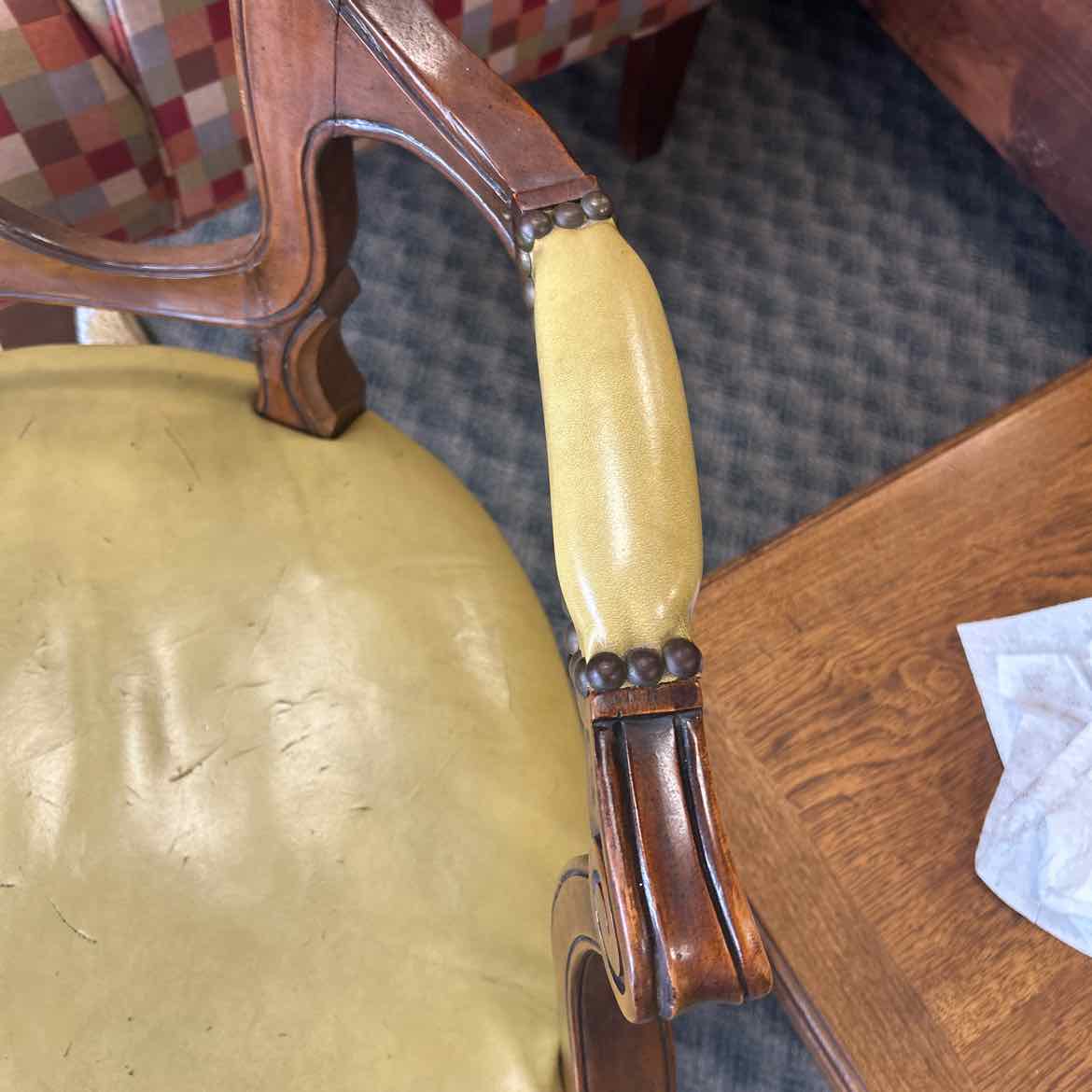 Kindel Gold Leather Dining Arm Chair