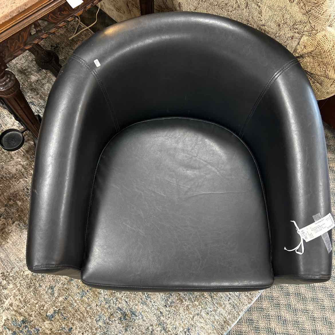 Black Leather Barrel Chair