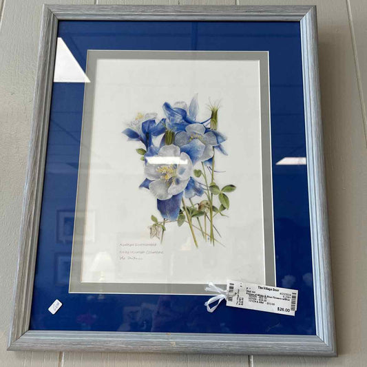 Picture of White & Blue Flowers with Blue Mat