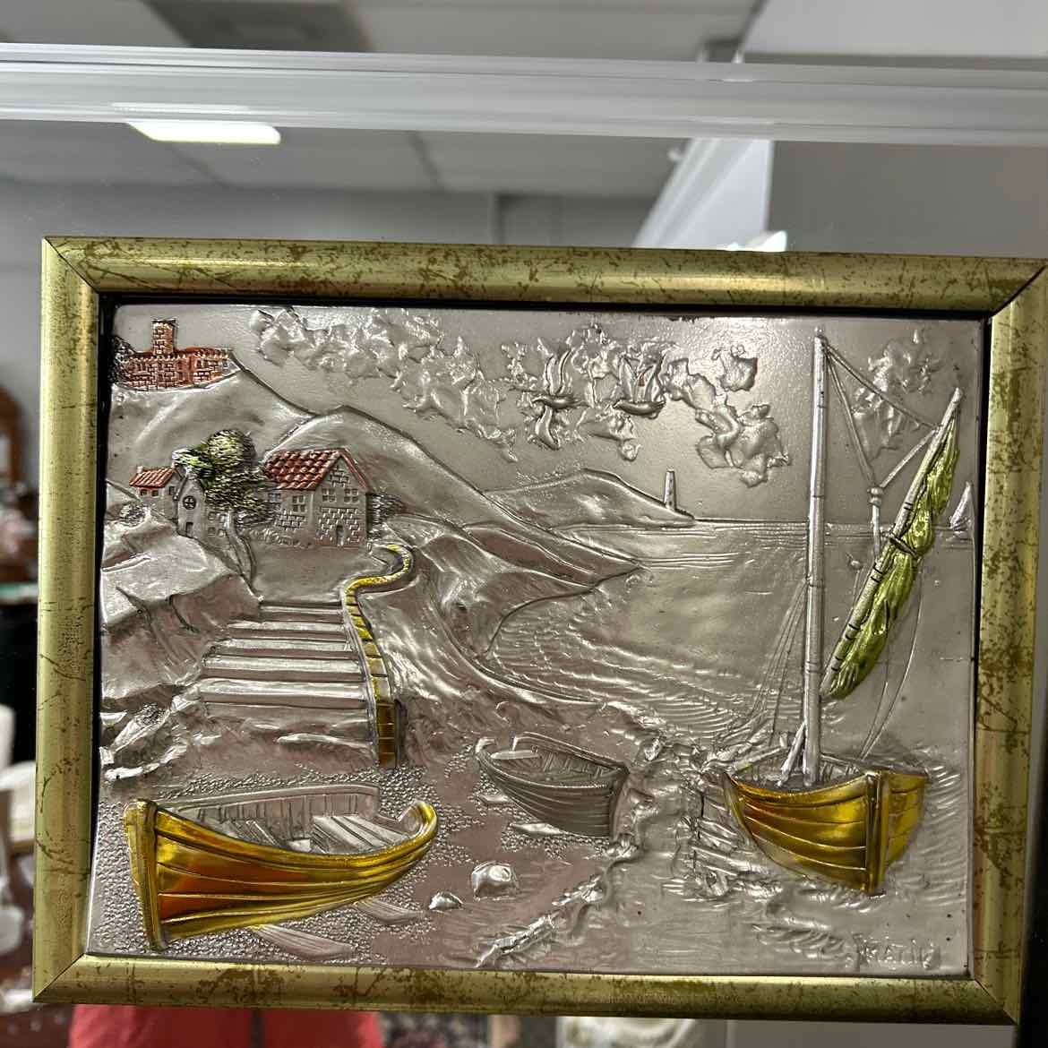 Italian Plaque w/Boats & Gold Accent