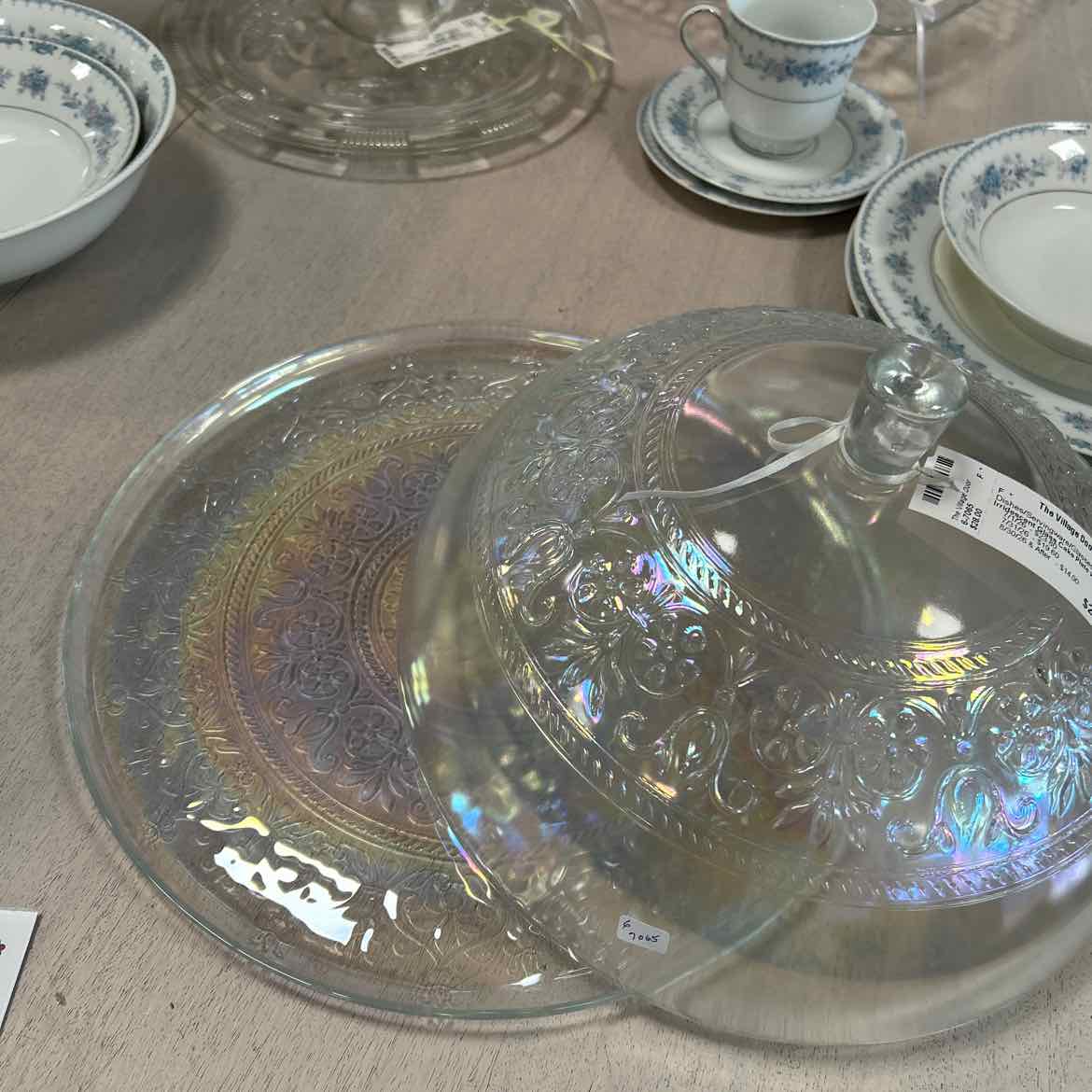 Irridescent Glass Cake Plate w/Lid