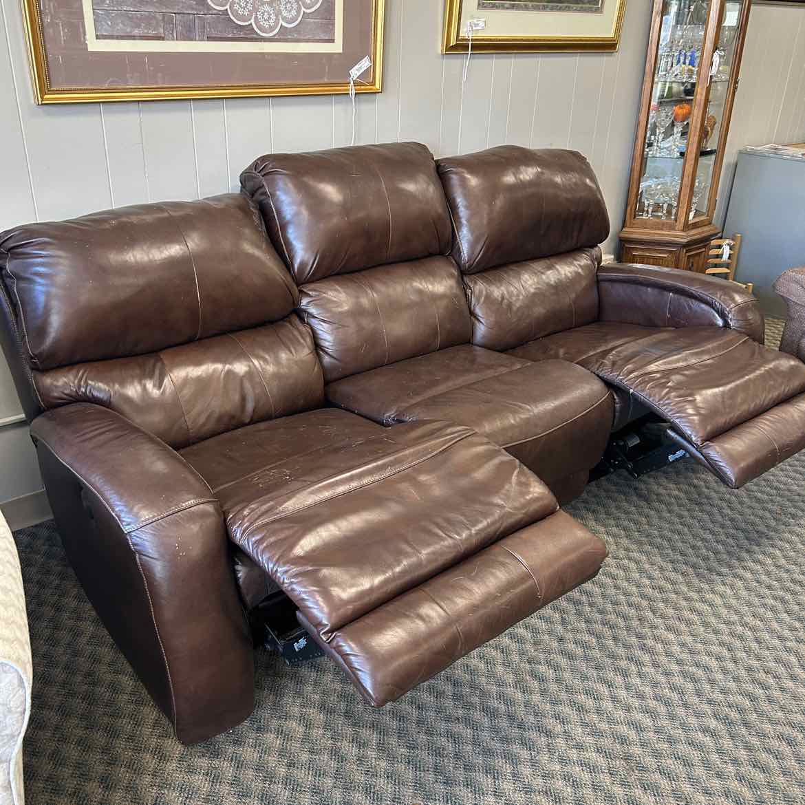 Brown Leather Sofa w/2 Side Recliners