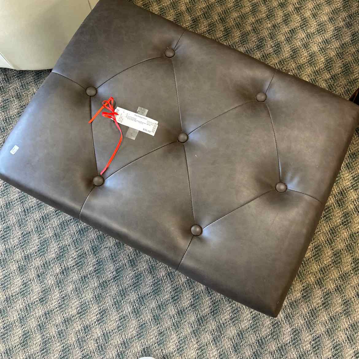 Brown Vinyl Storage Ottoman AS IS