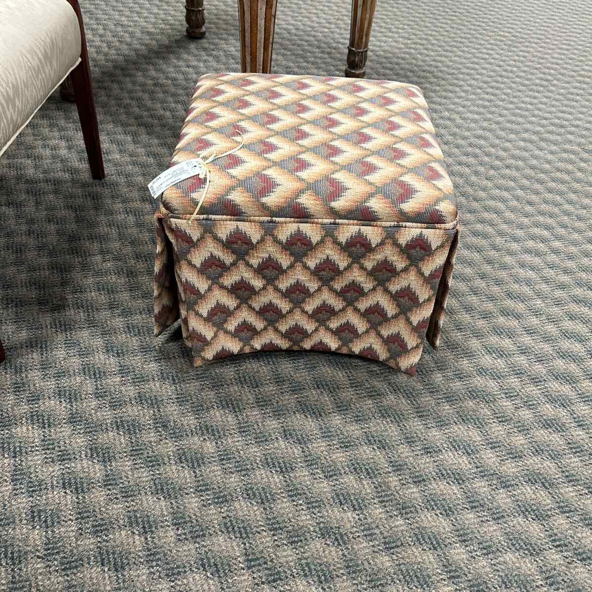 Square Ottoman w/Red & Tan Material