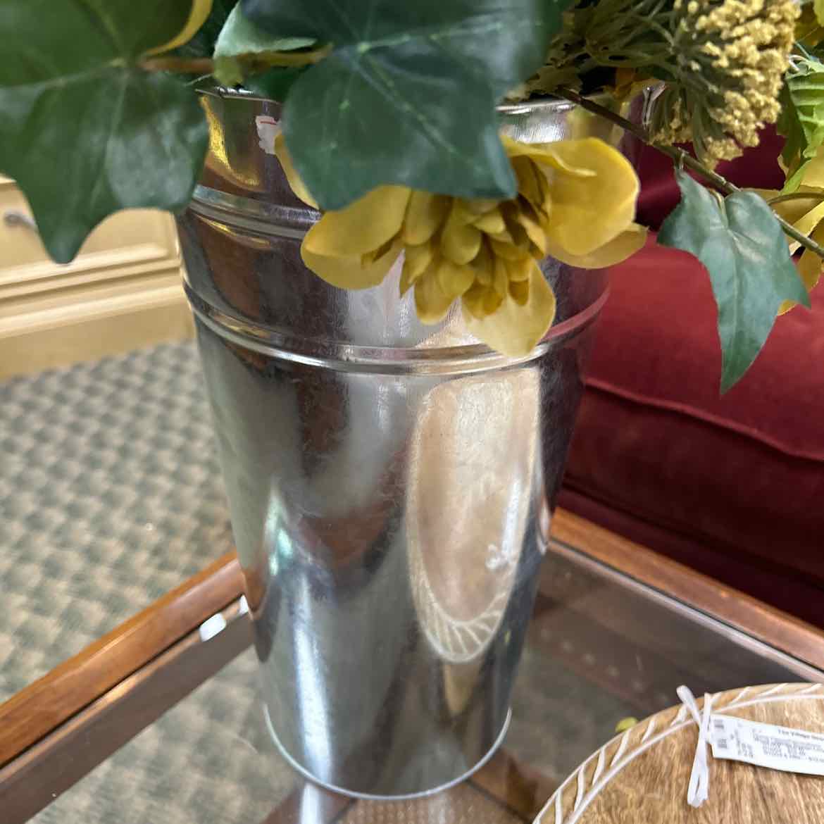 Metal Cone Shape Container w/Flowers