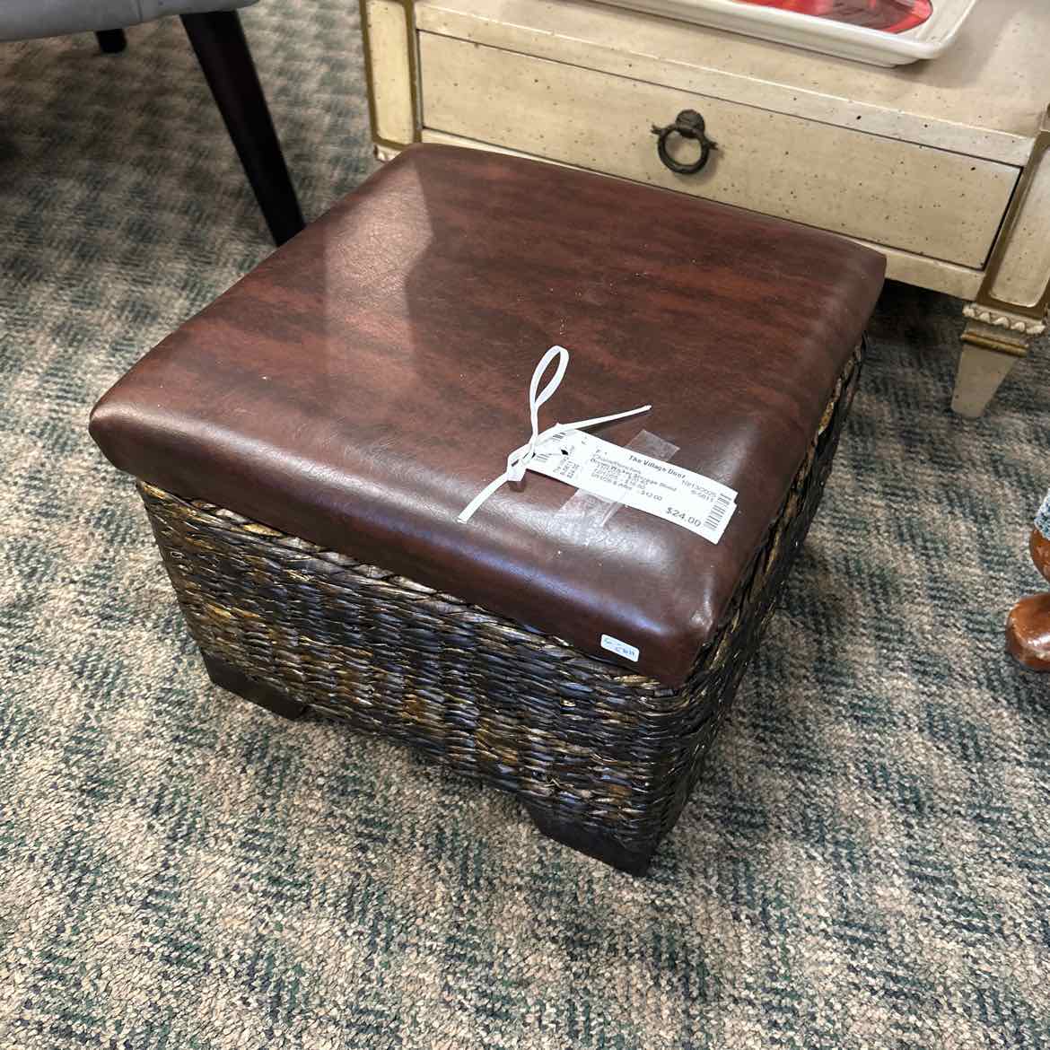 Brown Wicker Storage Stool