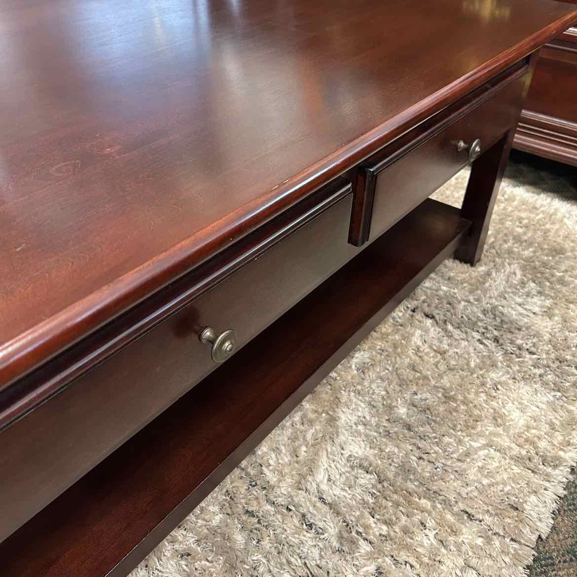 Wood Coffee Table w/Shelf & Drawers