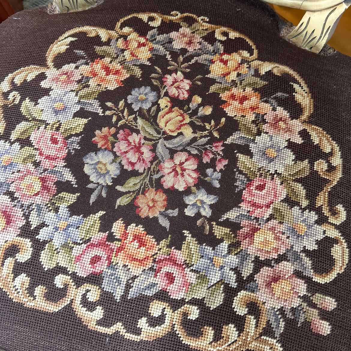 Brown Floral Needlepoint Provincial Chair