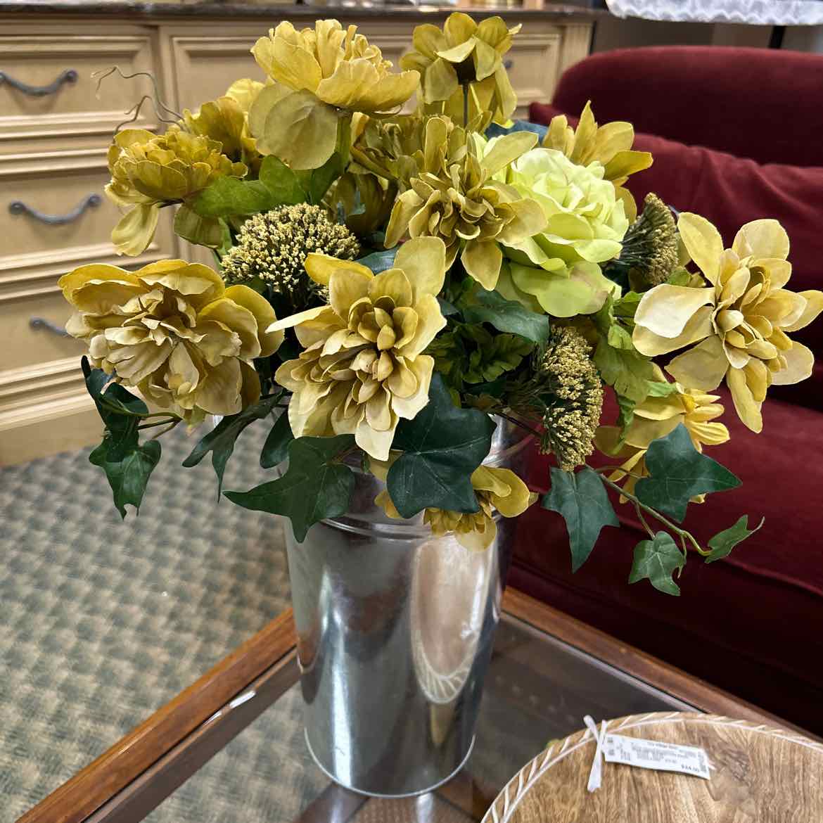 Metal Cone Shape Container w/Flowers