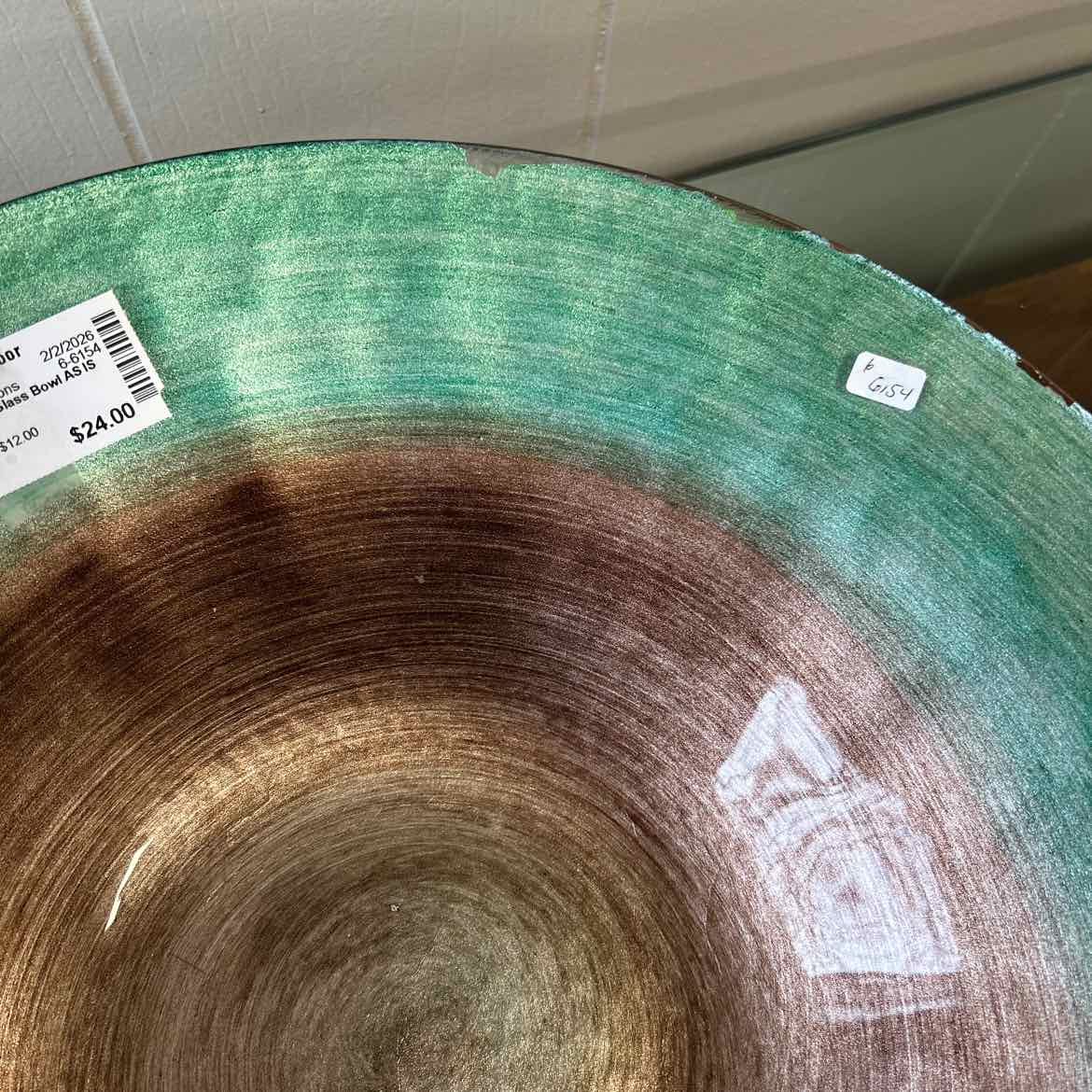 Turqoise & Bronze Glass Bowl AS IS