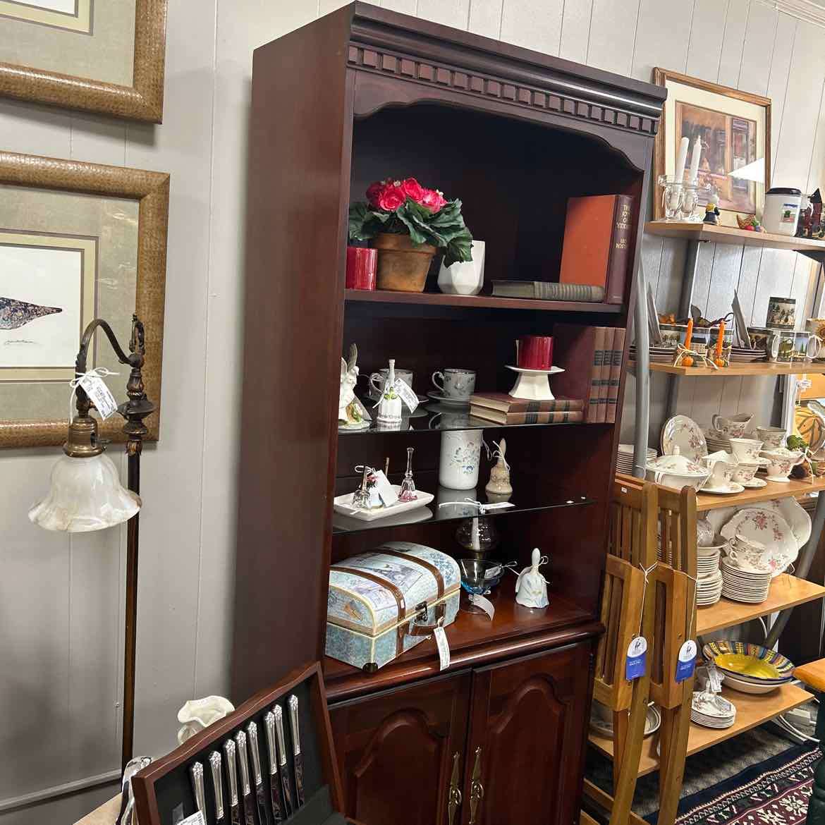 Mahogany Bookcase w/Glass Shelves