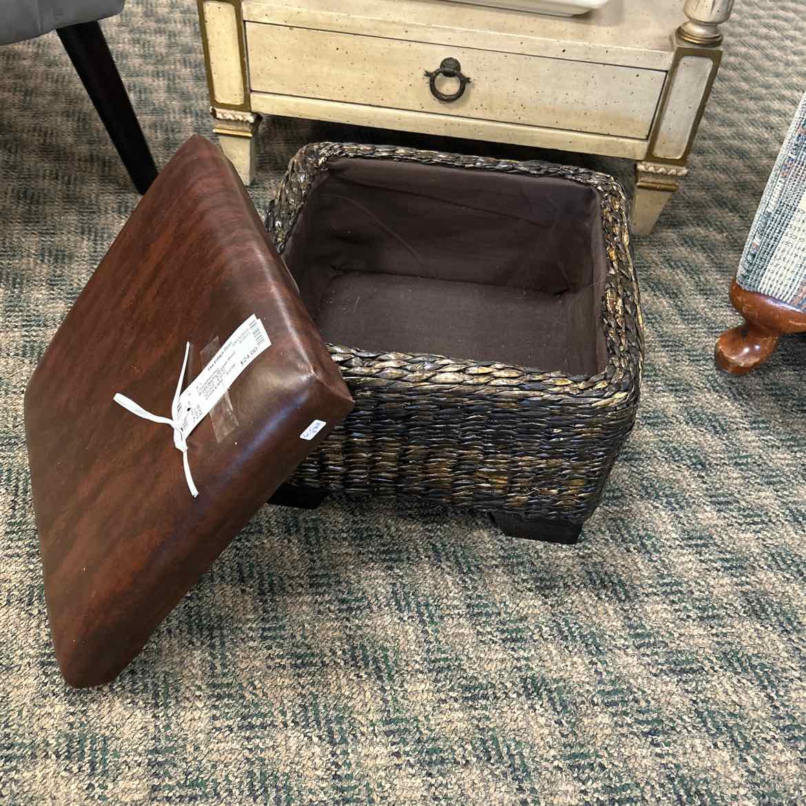Brown Wicker Storage Stool