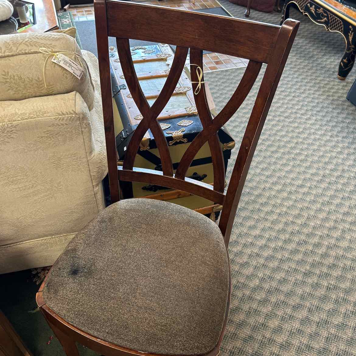 Wood Side Chair w/Gray-Green Seat AS IS