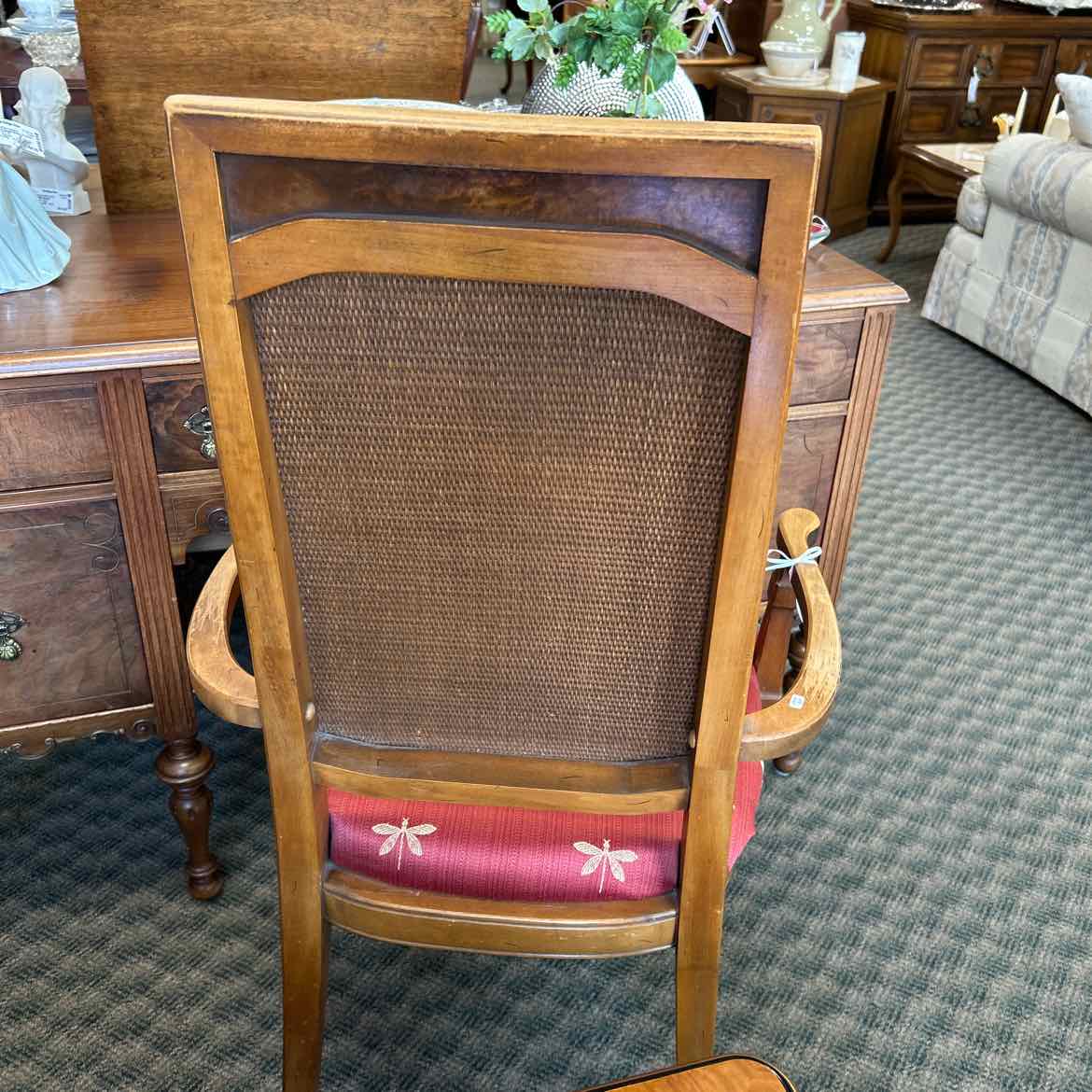 Wood Arm Chair w/Red Upholstered Seat