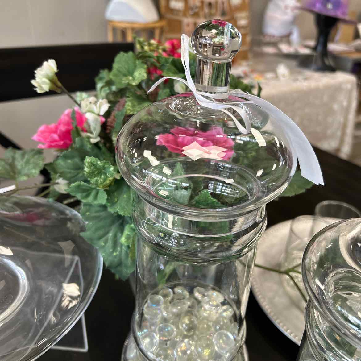 Tall Glass Apothecary Jar w/Marbles