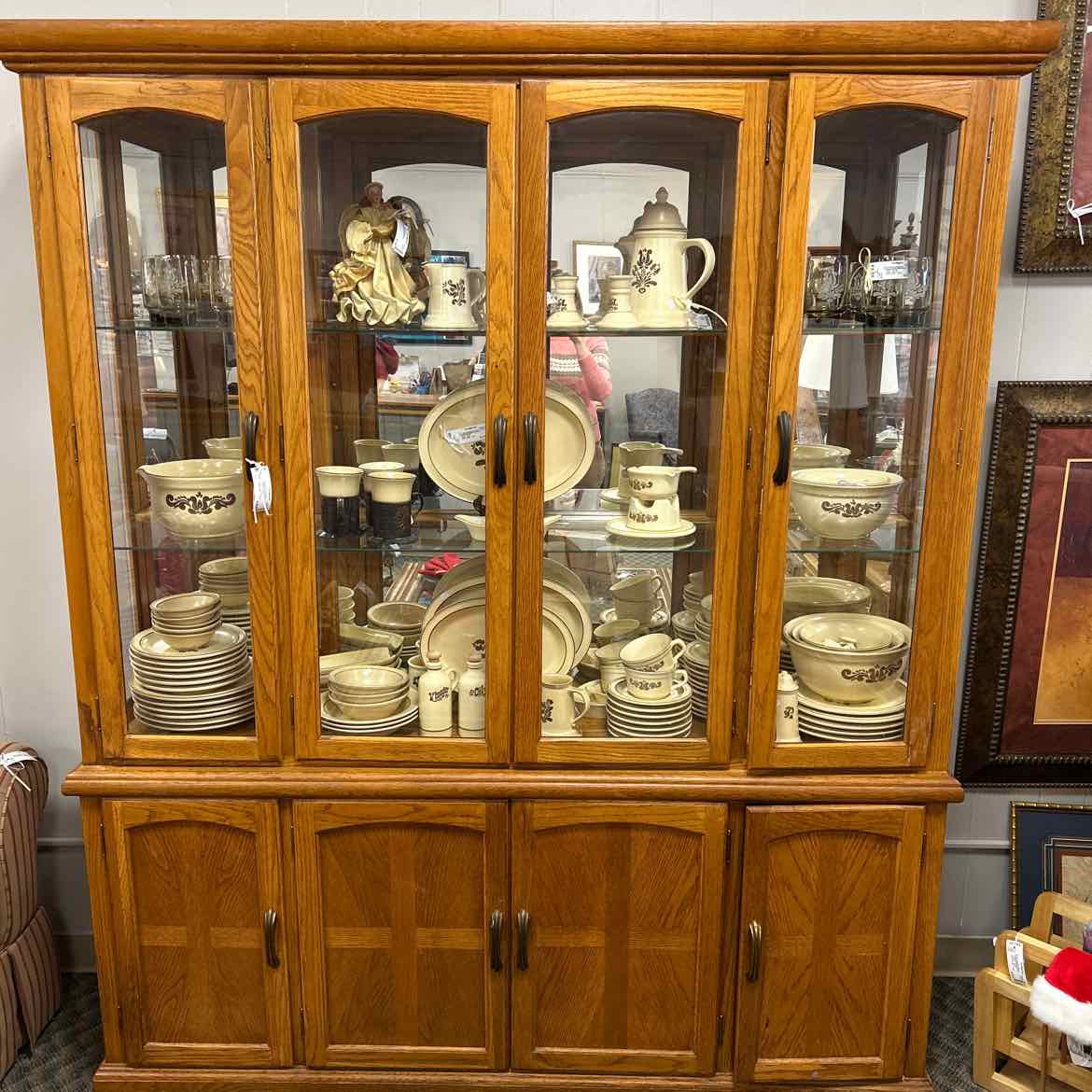2 pc Maple China Cabinet w/Glass Doors