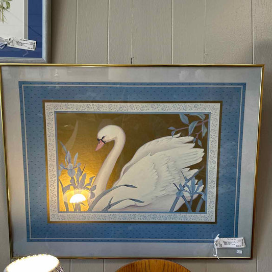 Picture of White Swan with Blue Mat