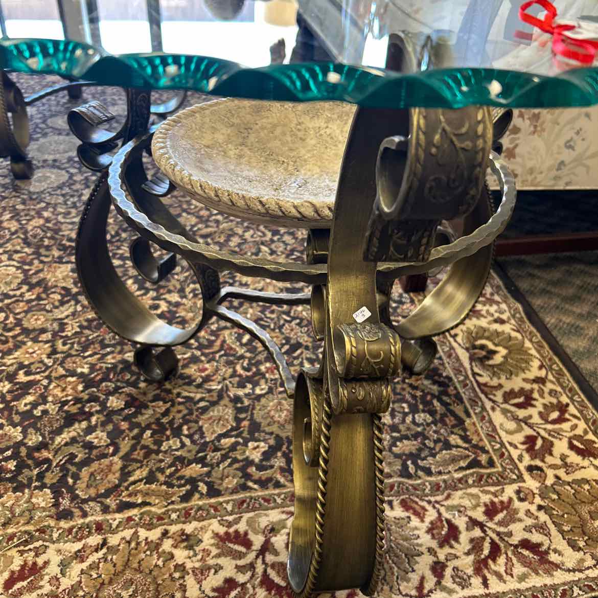 Bronze Metal End Table w/Glass Top