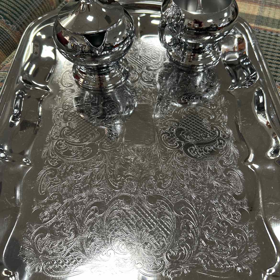 4 pc Silver-Colored Coffee Service w/Tray