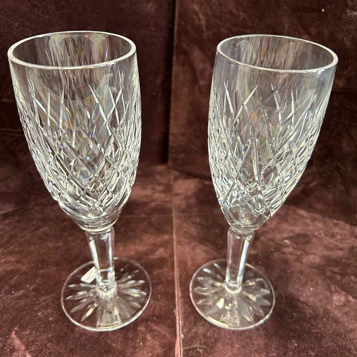 Pair Waterford Diamond Pattern Champagne Flutes