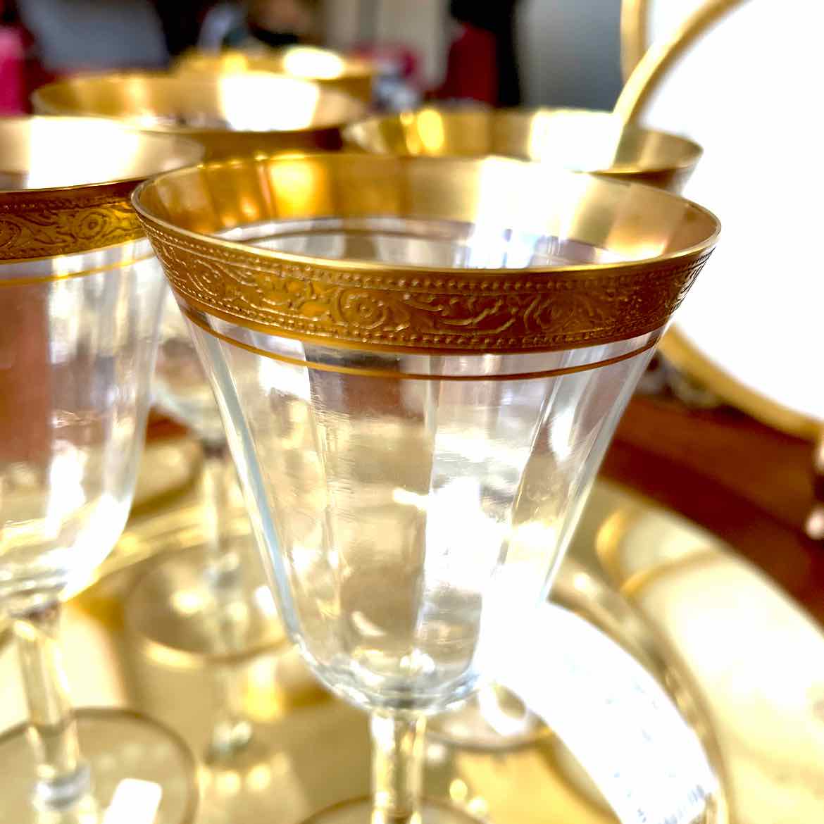 3 Haviland Wine Glasses w/Thin Gold Band