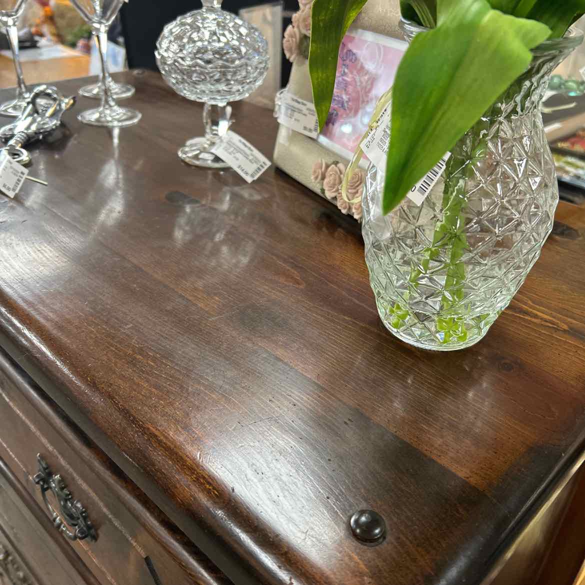 Tall Wood 5 Drawer Chest w/Brass Handles