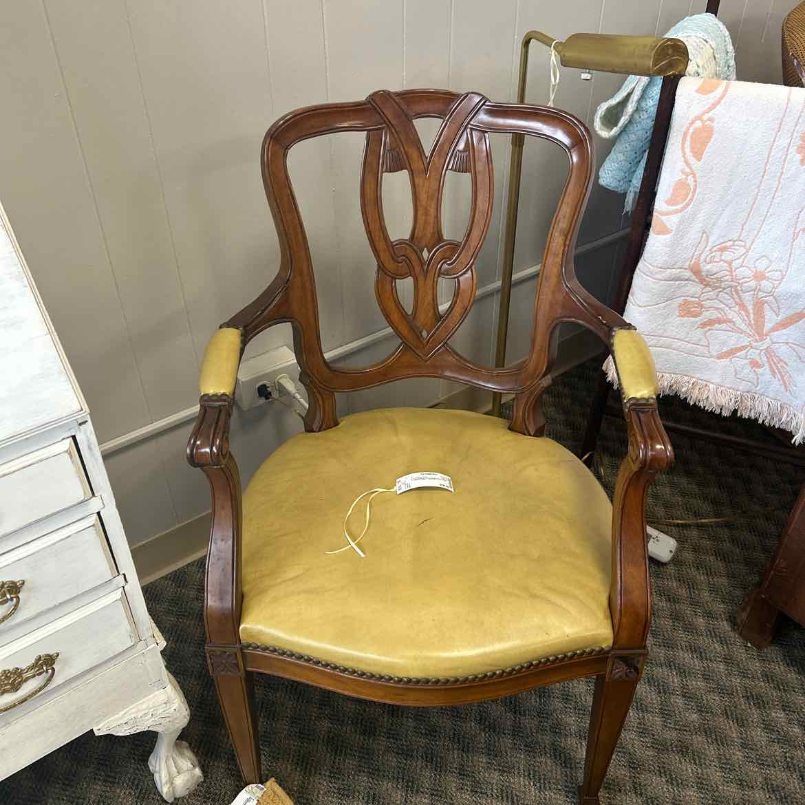 Kindel Gold Leather Dining Arm Chair
