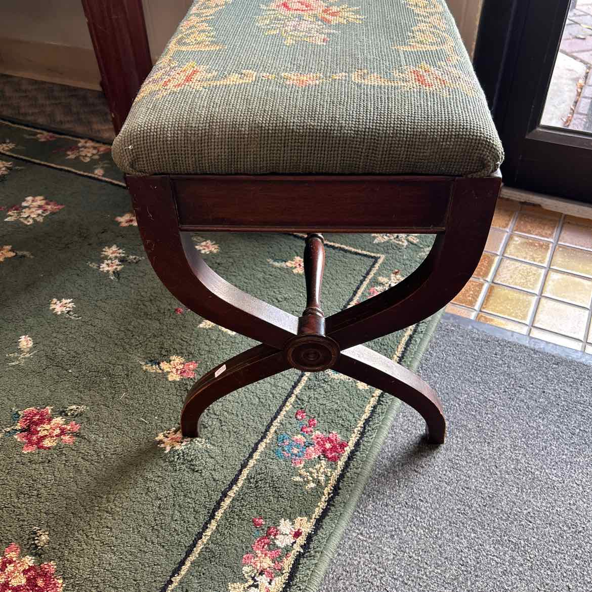Wood Bench w/Needlepoint Seat