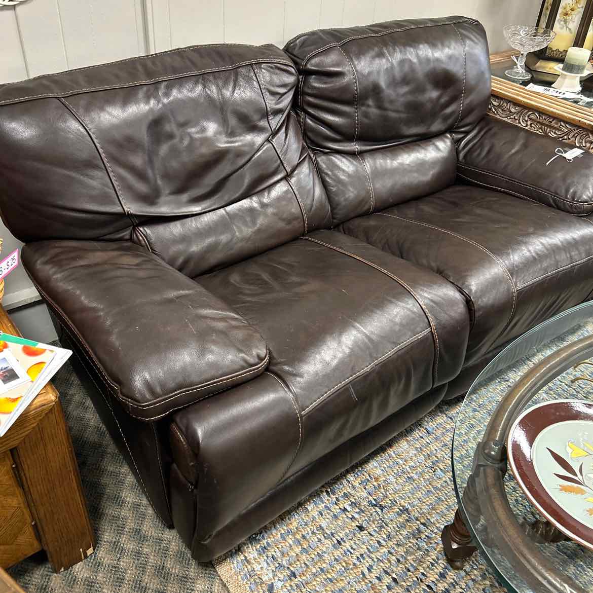 Brown Leather Recliner Loveseat AS IS
