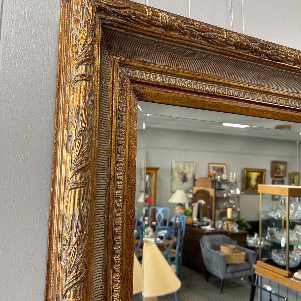 Beveled Wall Mirror w/Gold Scroll Edge
