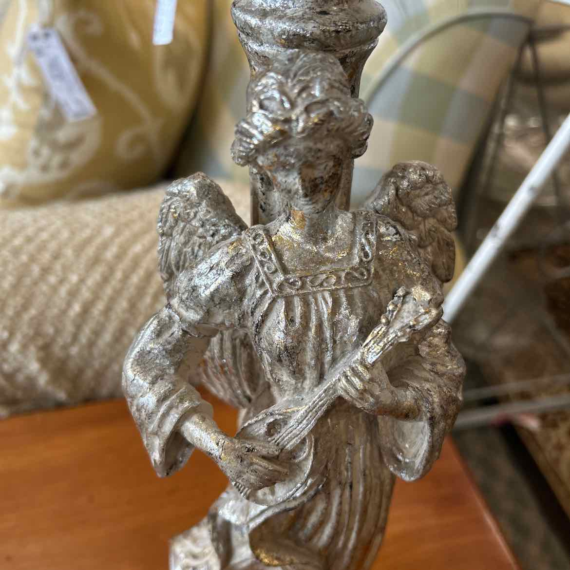 Sparkly Silver Angel w/Lute Candleholder