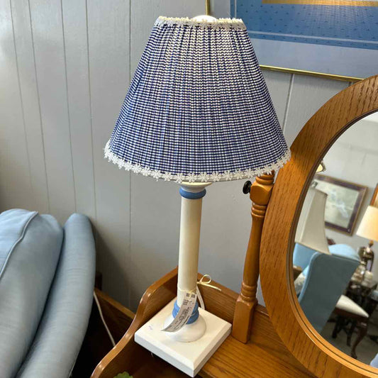 White Base Lamp w/Blue Checked Shade