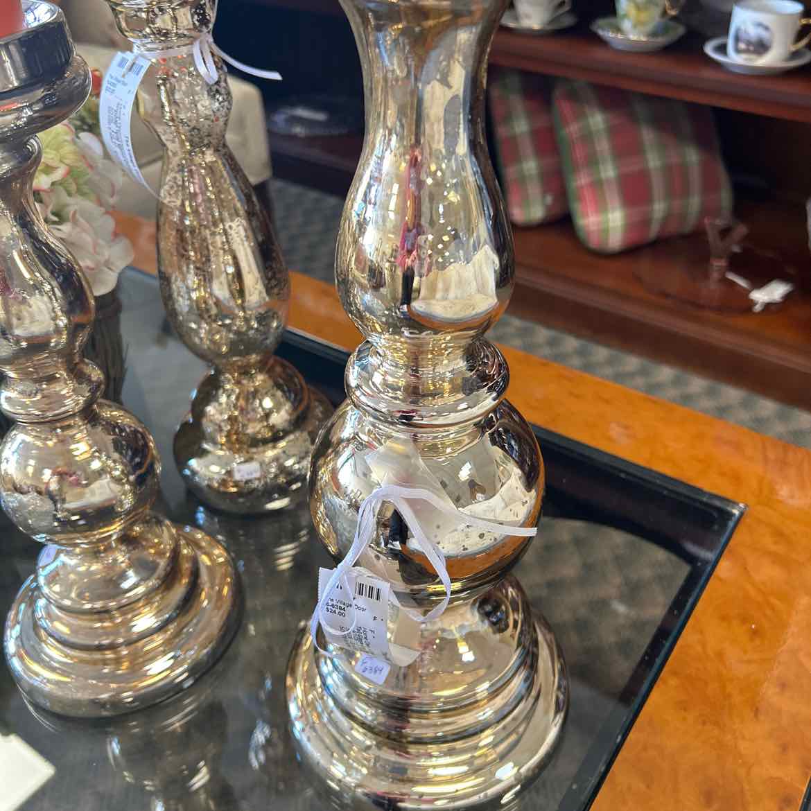 Tall Glass-like Silver Candleholder