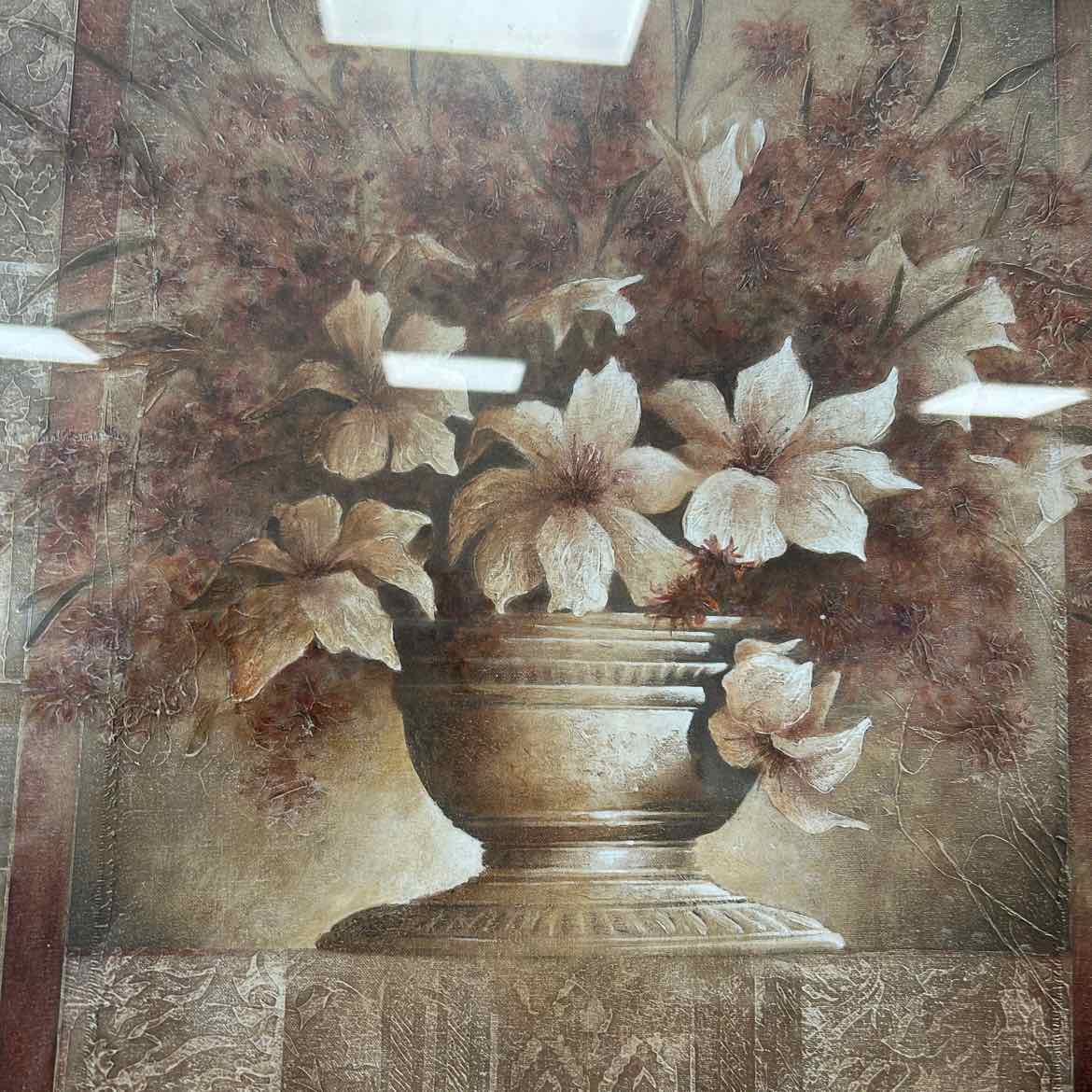 White Flowers in Pot w/Brown Background Picture