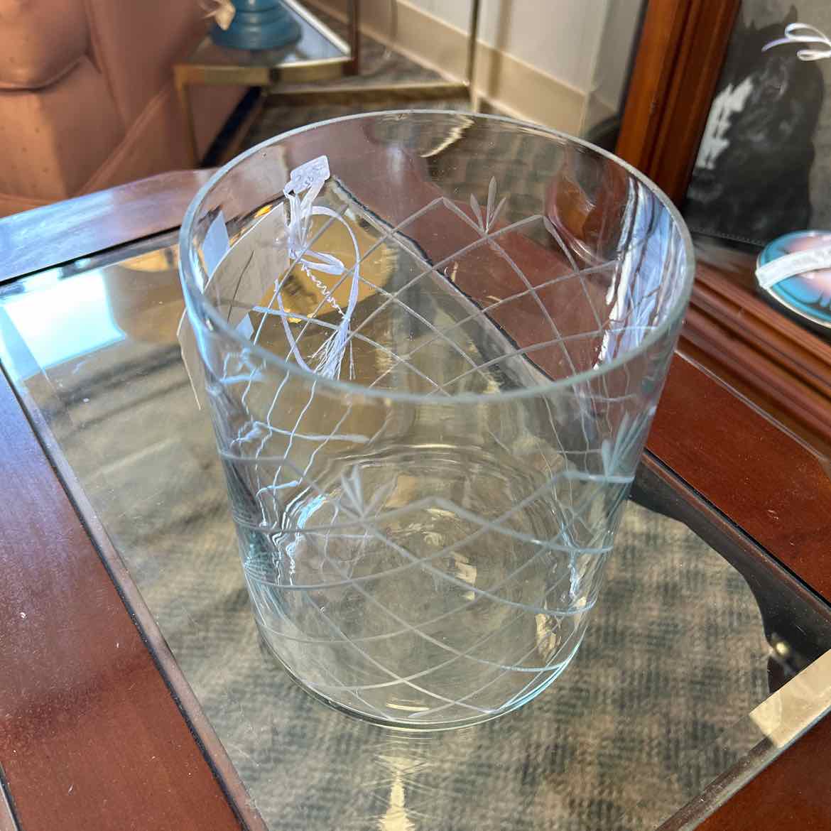 Large Glass Candleholder w/Etching