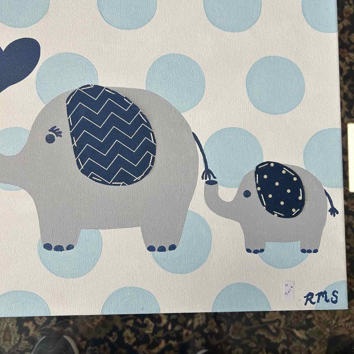 Square Blue Elephants on Canvas