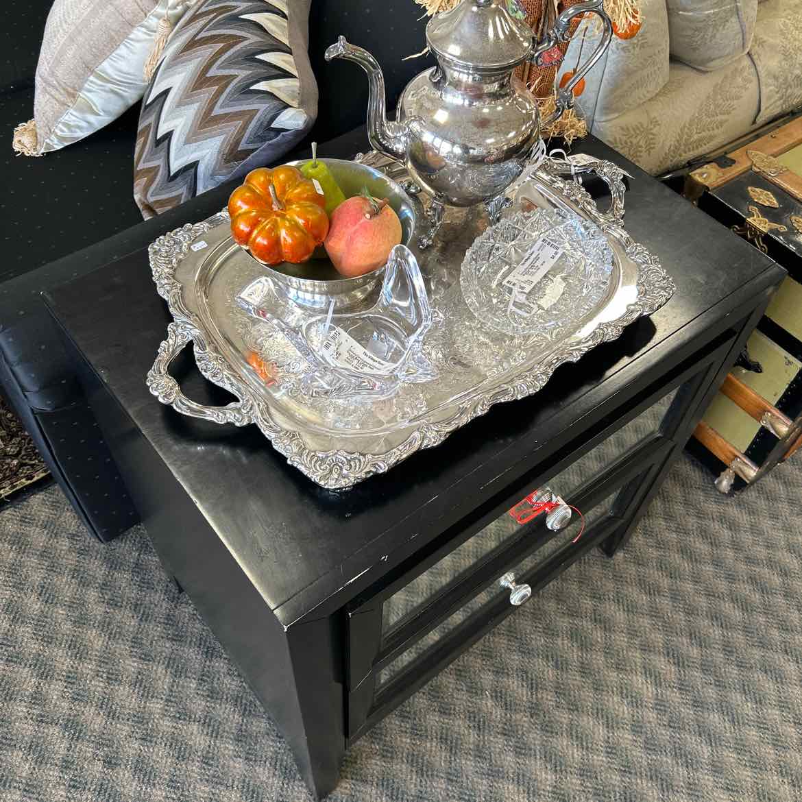 Black 2 Mirrored Drawer Cabinet